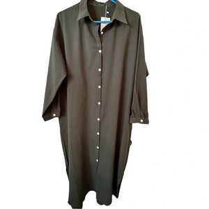 NWT Women Cotton Shirt Dress Casual Loose Maxi Dress